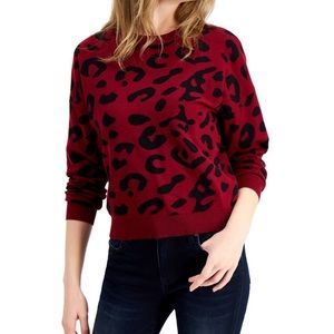 bar iii burgundy sweater combo cheetah print pullover